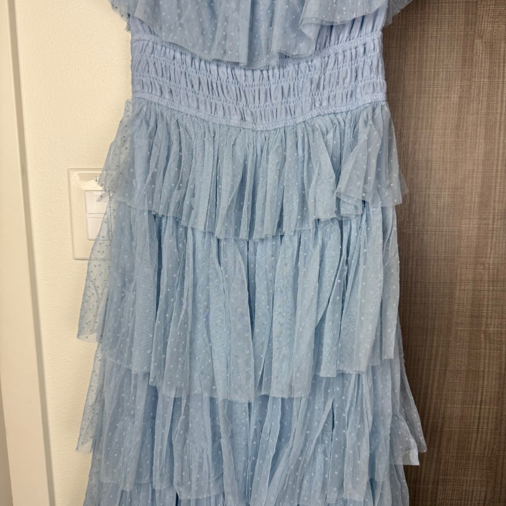NEW Petal & Pup Blue Belle Maxi Dress Tiered Ruffle Lace Balletcore Size Medium - Picture 10 of 13